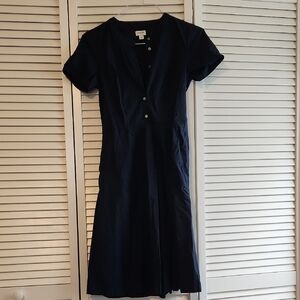 Navy JCrew Midi Dress A-Line V-Neck Short Sleeve